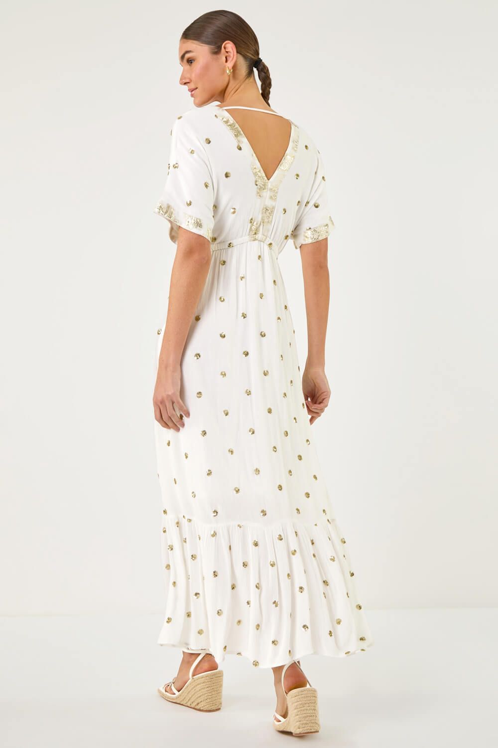 Roman Sequin Embellished Tassel Midi Dress In Ivory