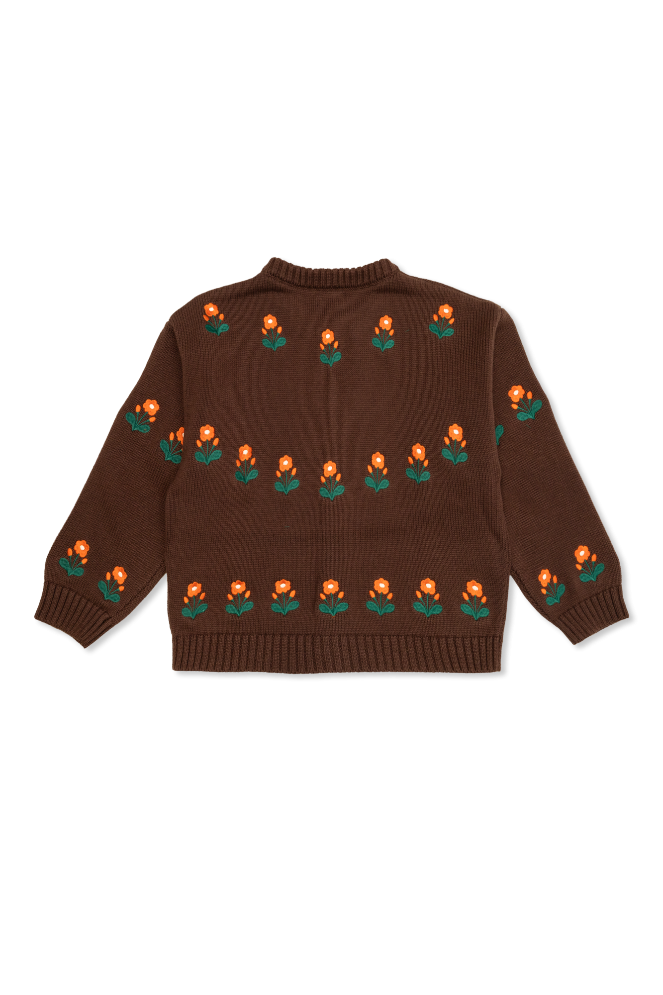 Cardigan With Floral Motif, Unisex, Brown