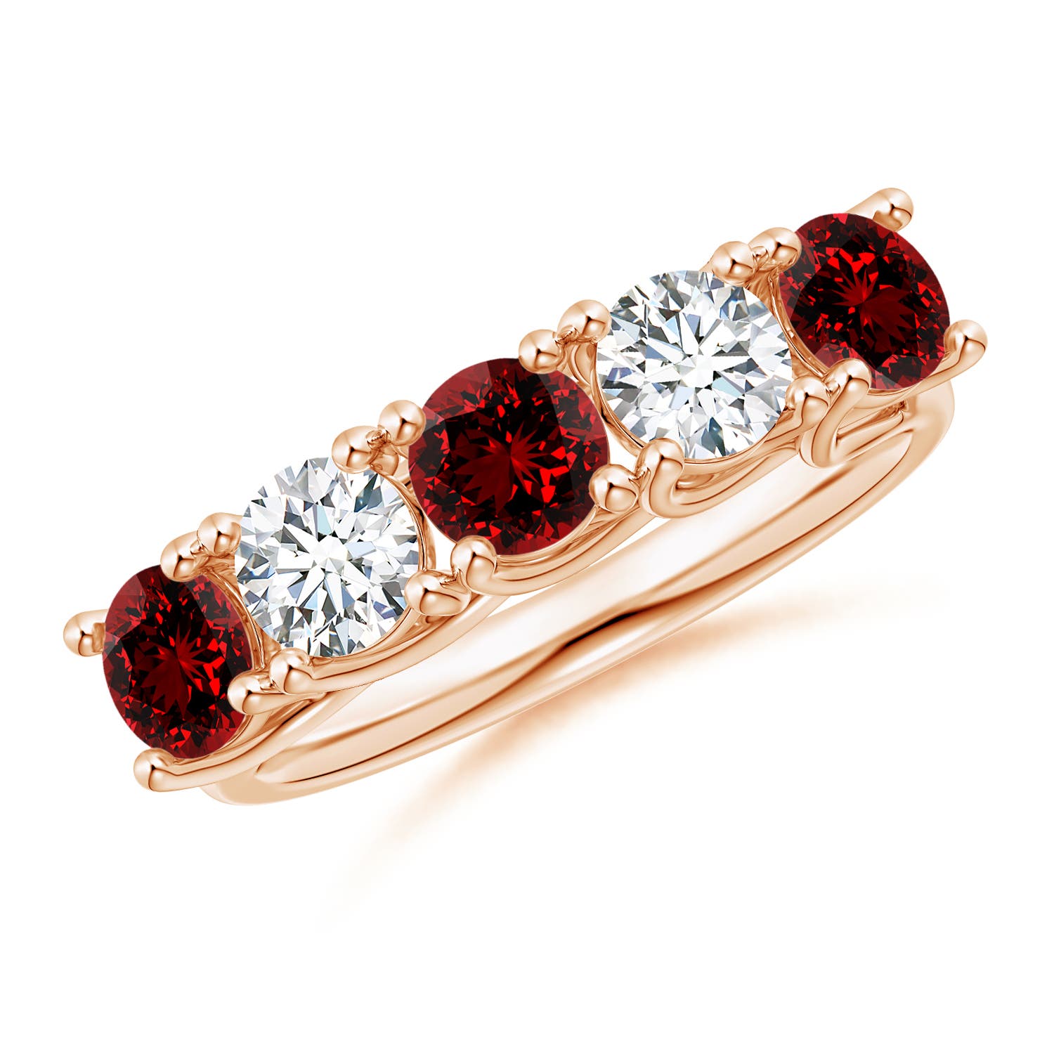 Angara 1.38 Carats Lab-Grown Half Eternity Five Stone Ruby and Lab Diamond Wedding Ring in 14K Rose Gold