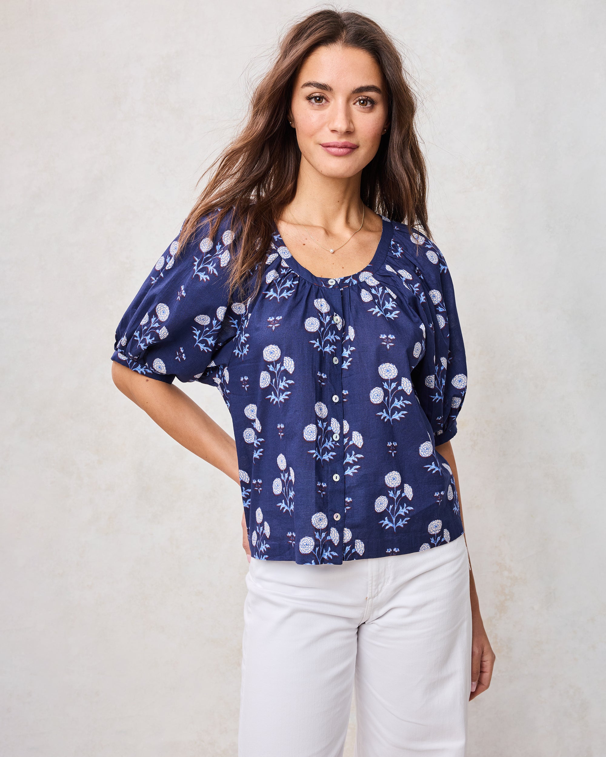 Floral Scoopneck Blouse in | Women's XXS | Blue Spring