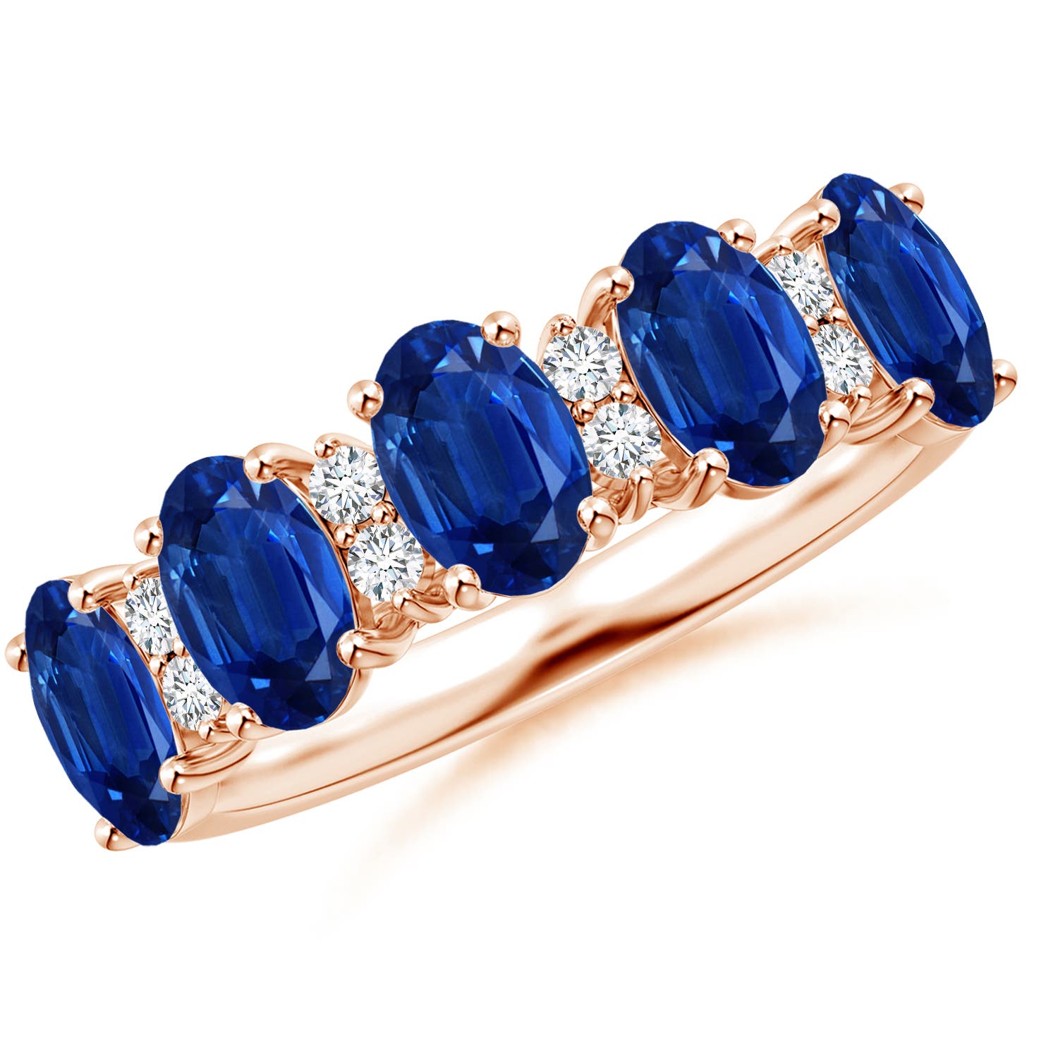 Angara 3.0 Carats Five Stone Blue Sapphire and Diamond Wedding Ring in 14K Rose Gold