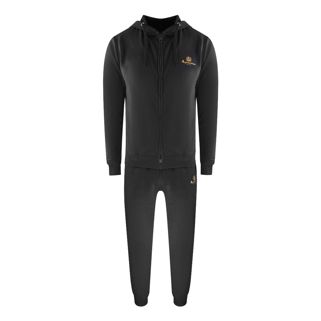 Aquascutum Mens Black Zip-up Hoodie And Track Pants Set Cotton - Sma