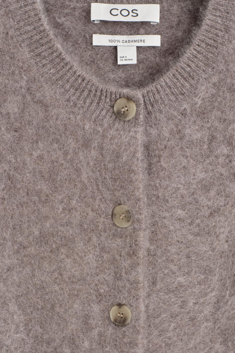 Brushed-Cashmere Crew-Neck Cardigan