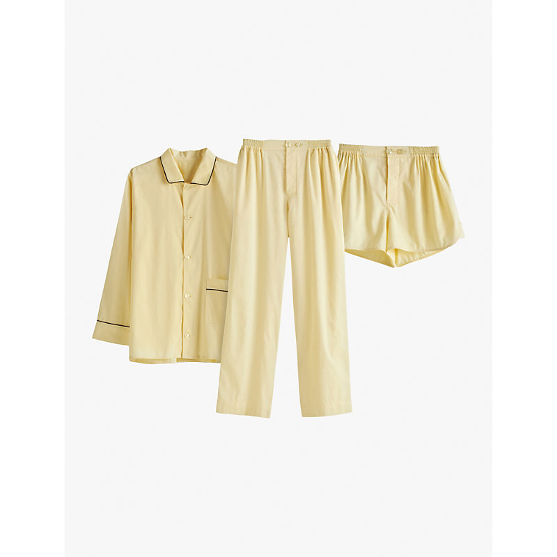Womens Outline Contrast-Trim Cotton Pyjama Shorts