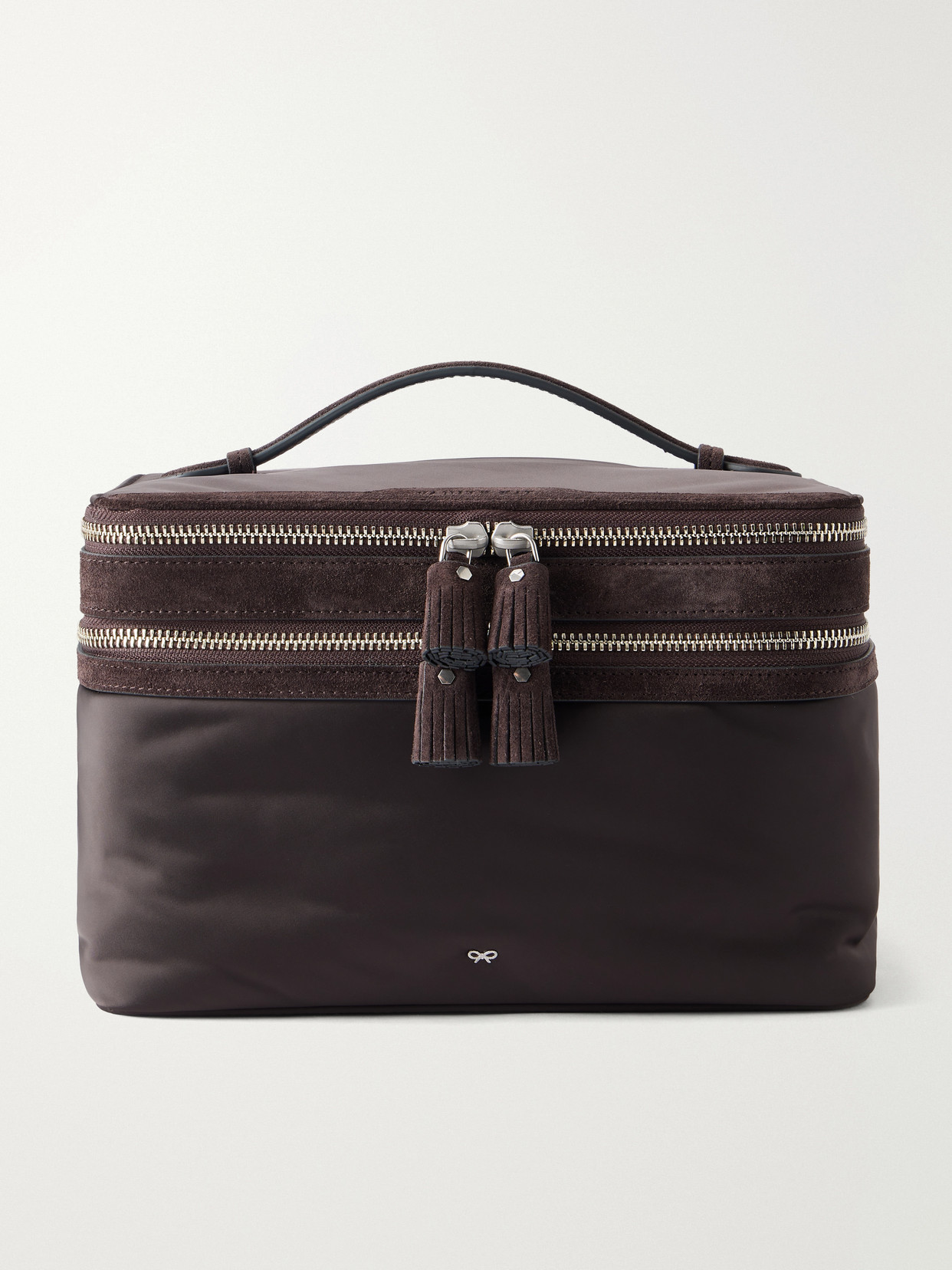 Suede-trimmed Shell Vanity Case - Brown