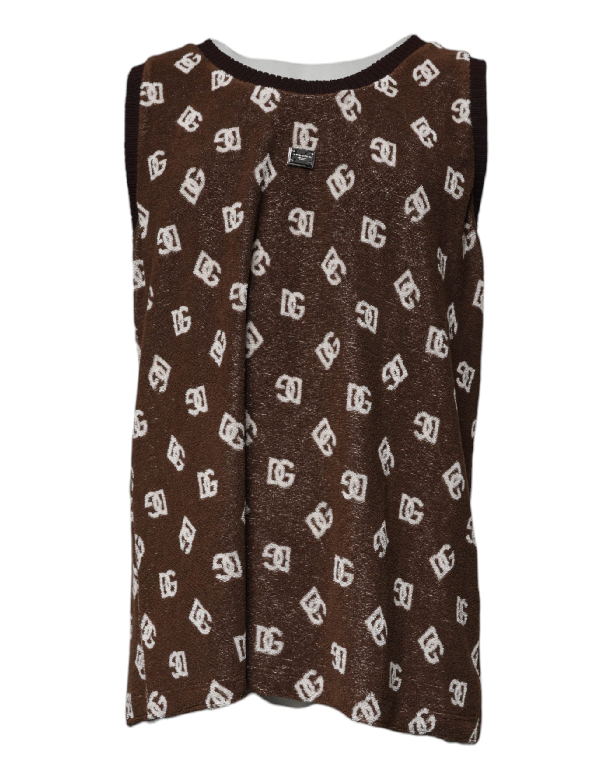Logo-Monogram Cotton Tank Top — Brown