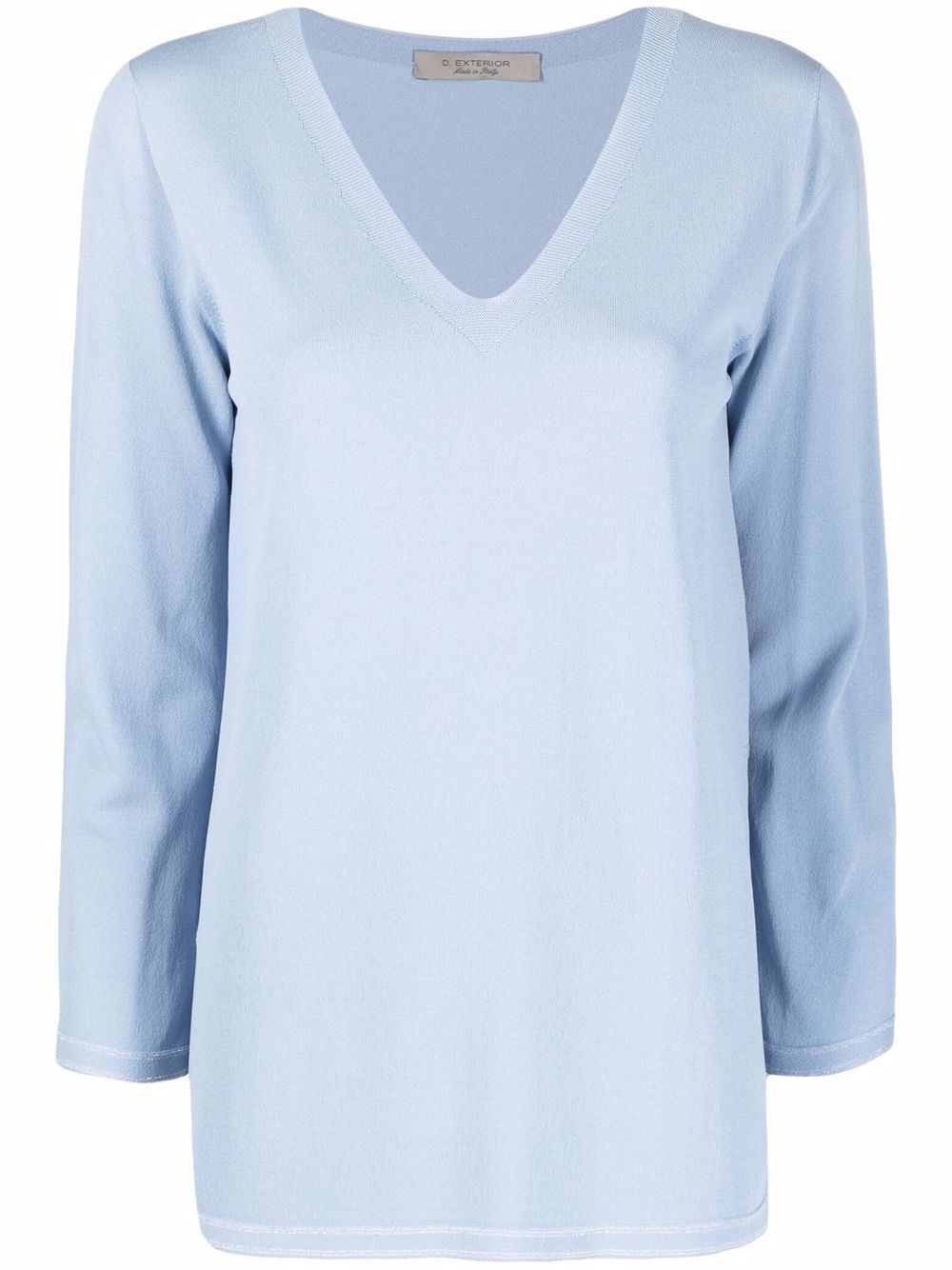 V-neck cropped-sleeve jumper - Blue