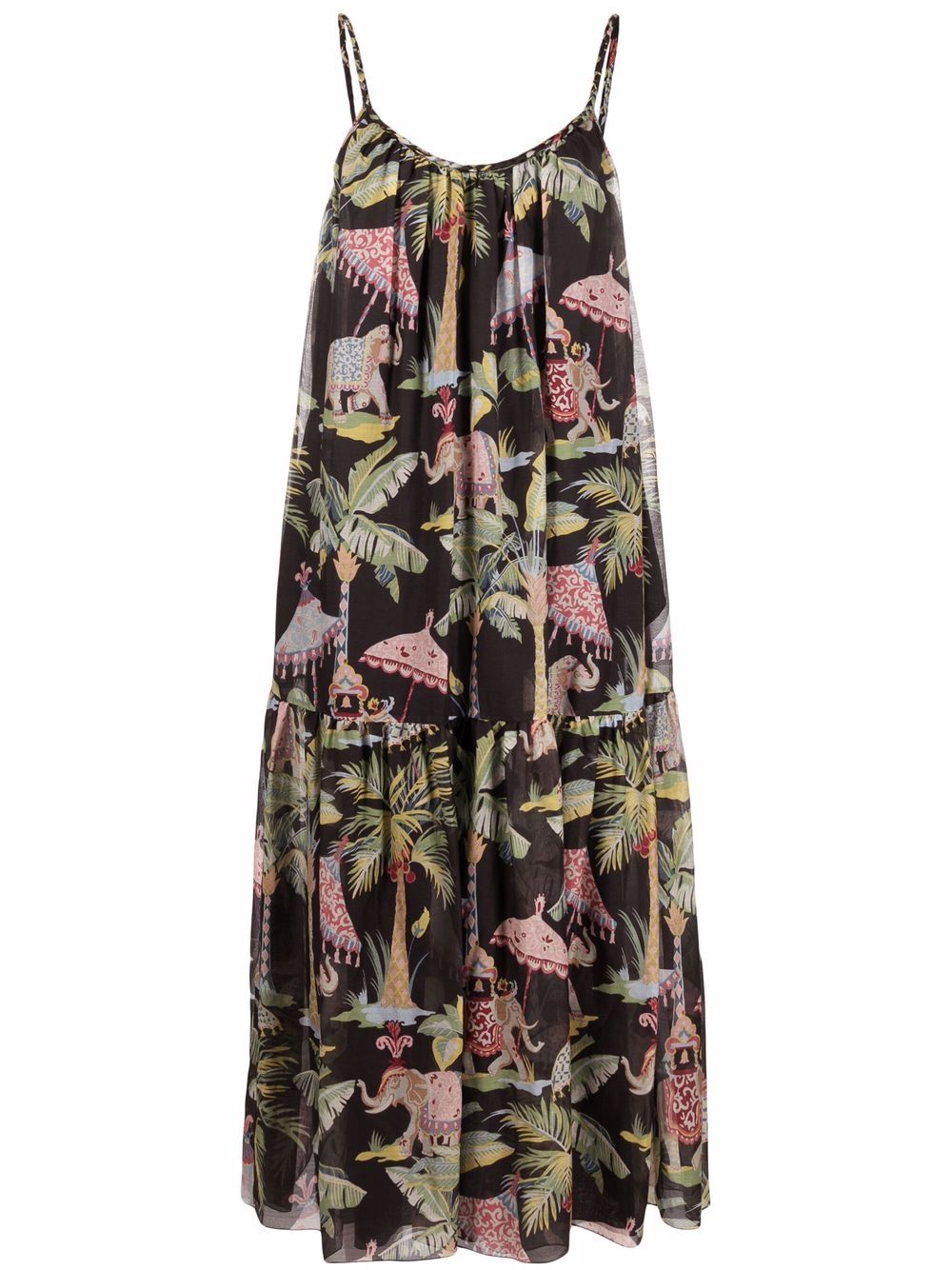 Elephant-print tiered dress - Black