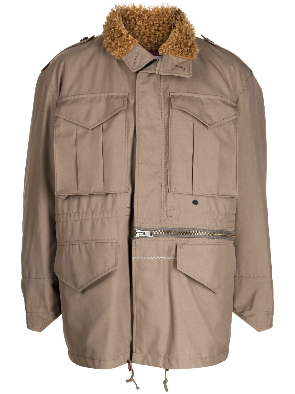 Shearling-collar drawstring jacket - Brown