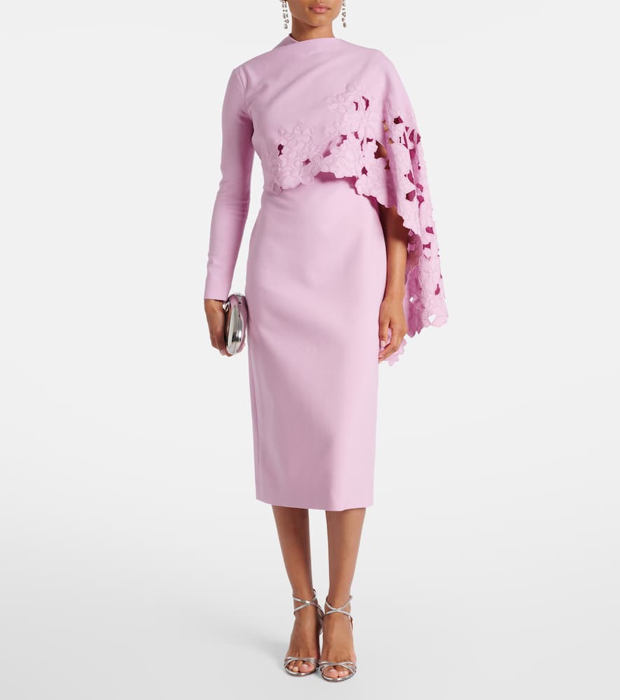 Cape-detail wool-blend midi dress