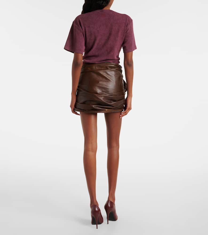 Gathered leather miniskirt