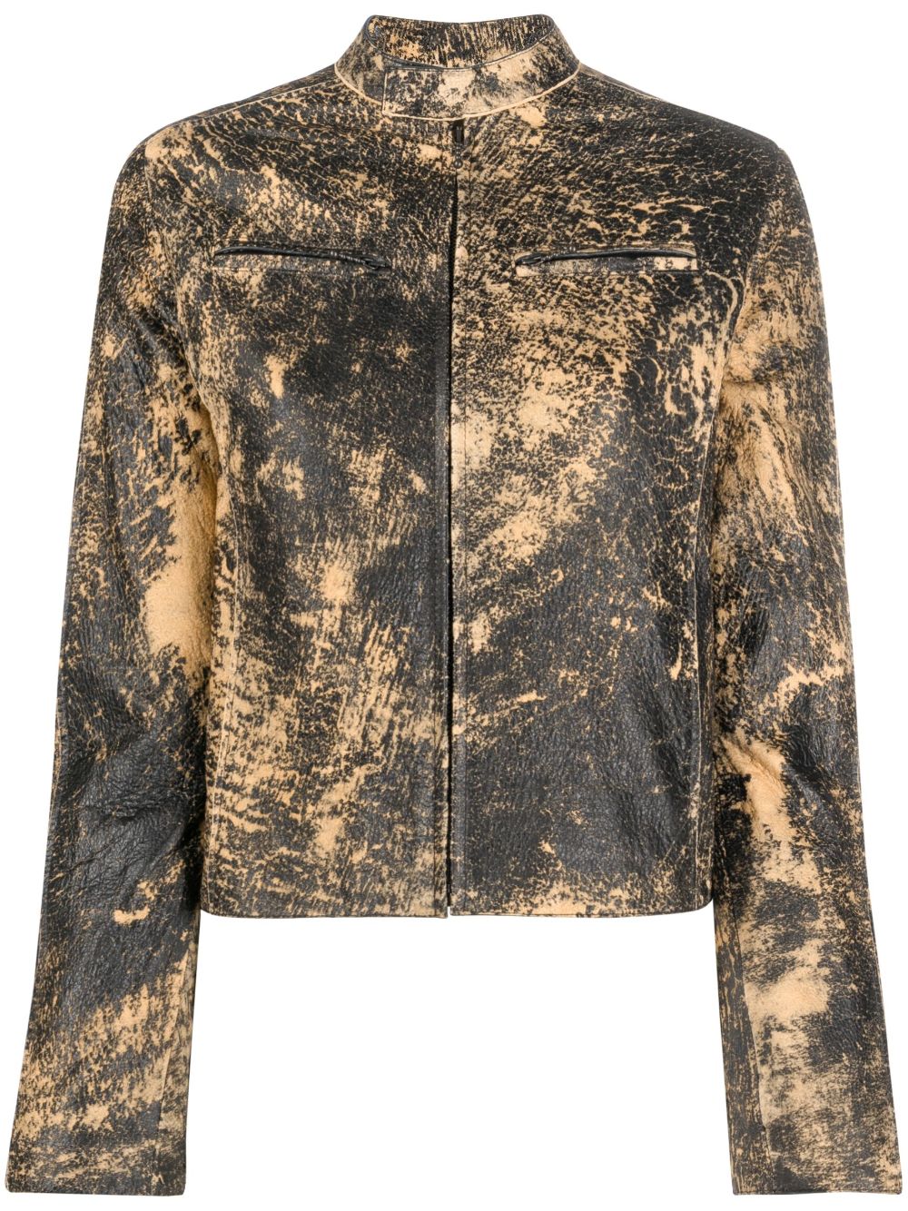Distressed-effect leather jacket - Black