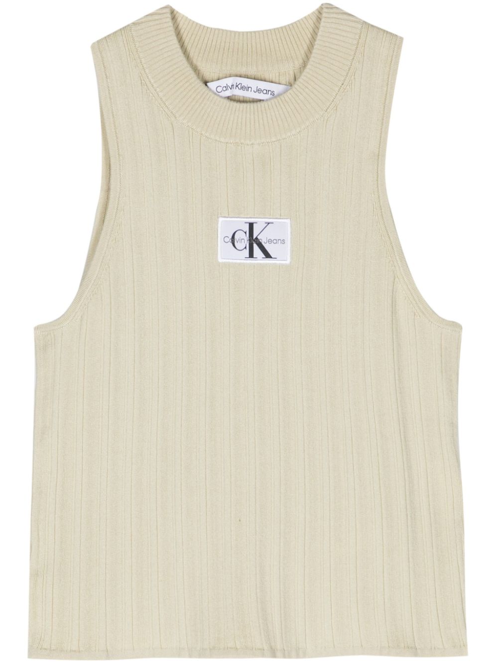 Logo-patch ribbed-knit top - Green