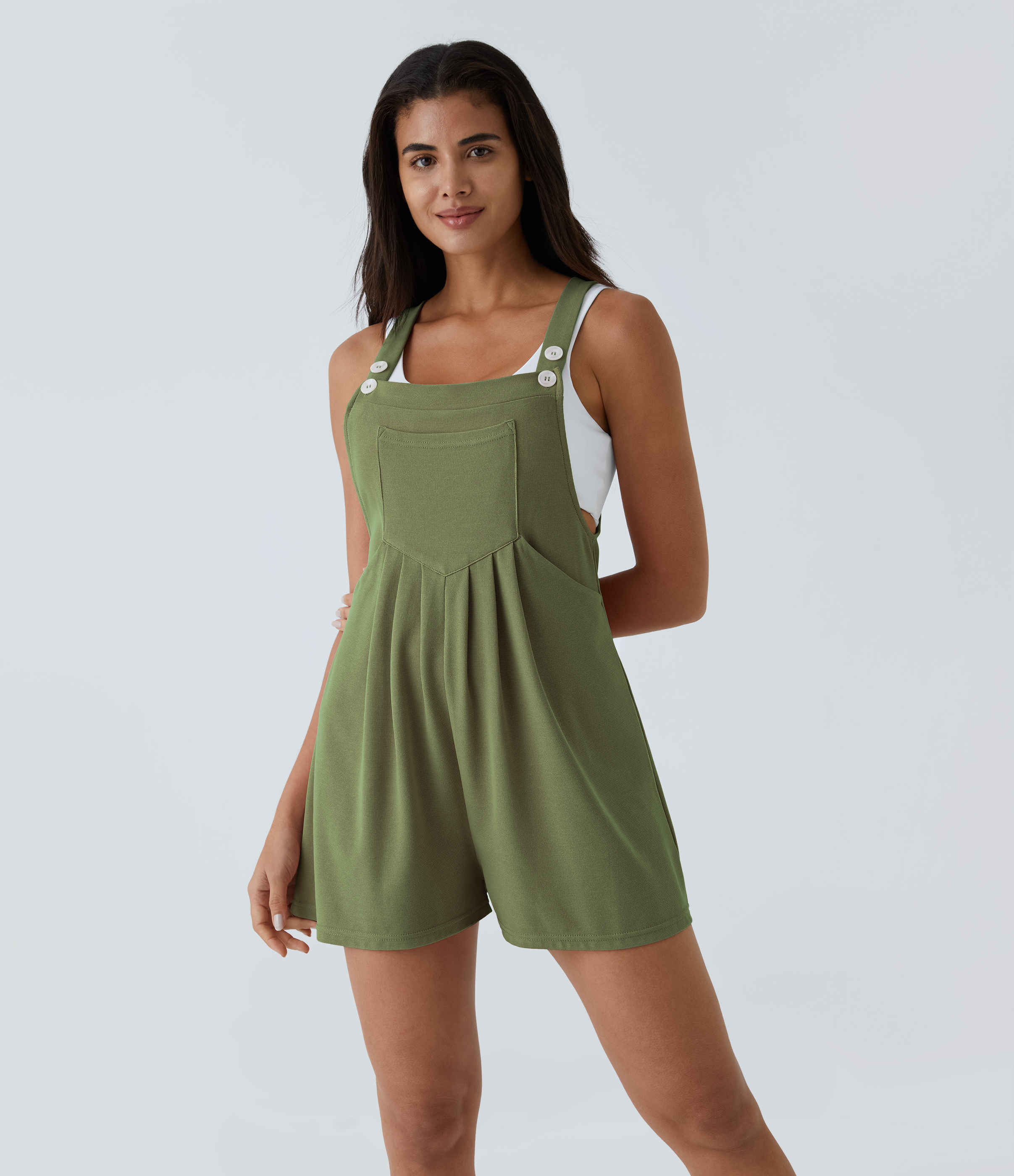 Pockets Waffle Casual Overalls  - Loden Green