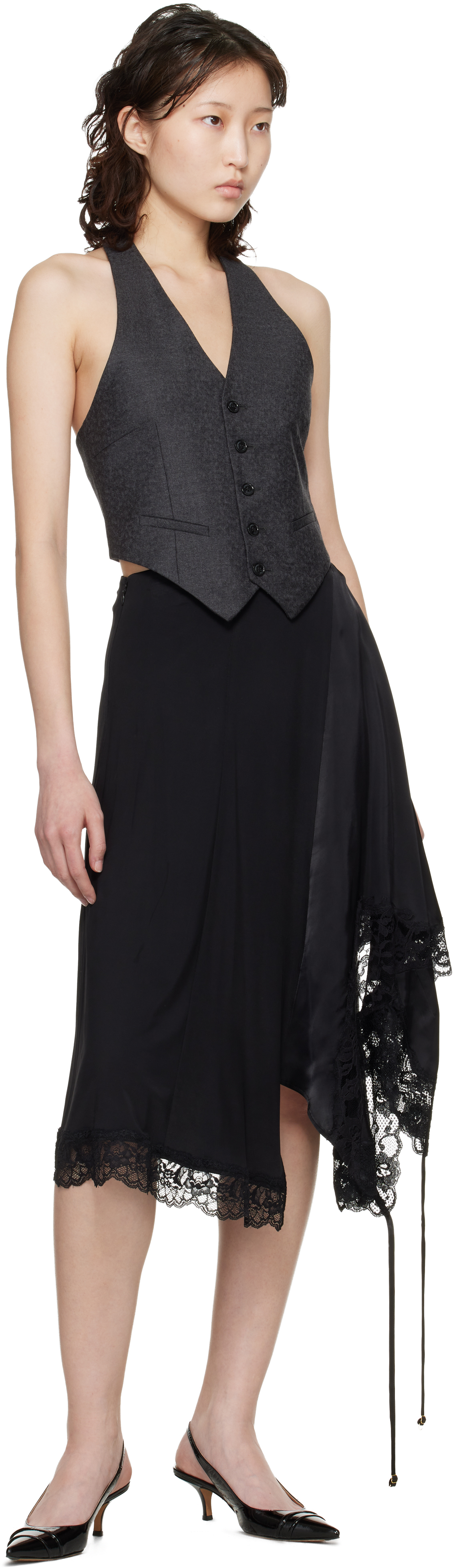 Gray Open Back Halter Tailored Vest