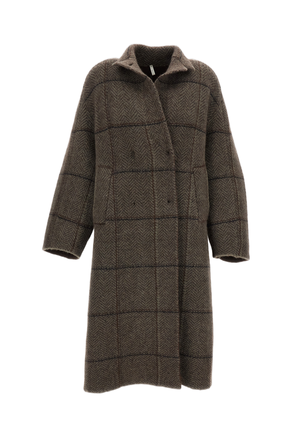 Oversized Double-Breasted Coat with Multicolor Herringbone Pattern