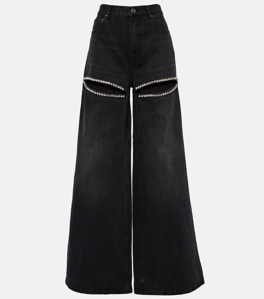 Crystal-embellished wide-leg jeans