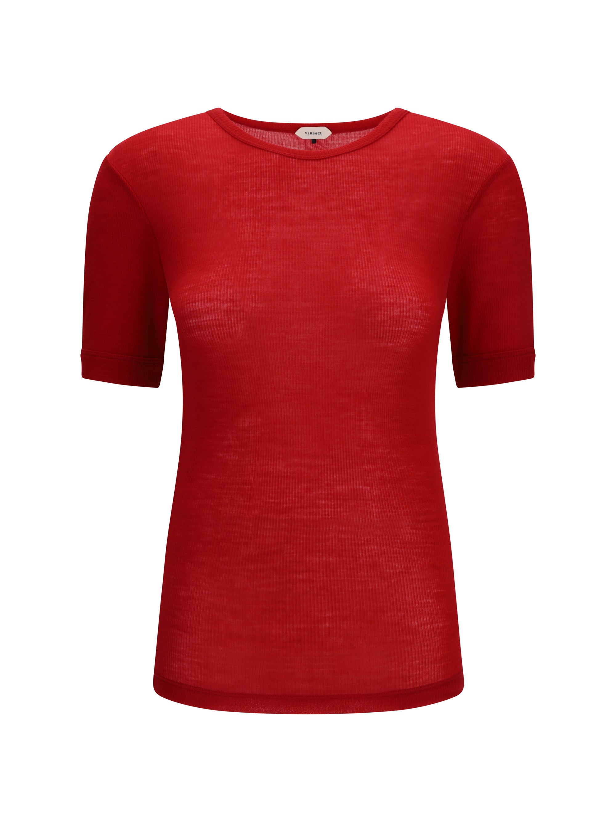 Ribbed Wool Knit T-Shirt — Red