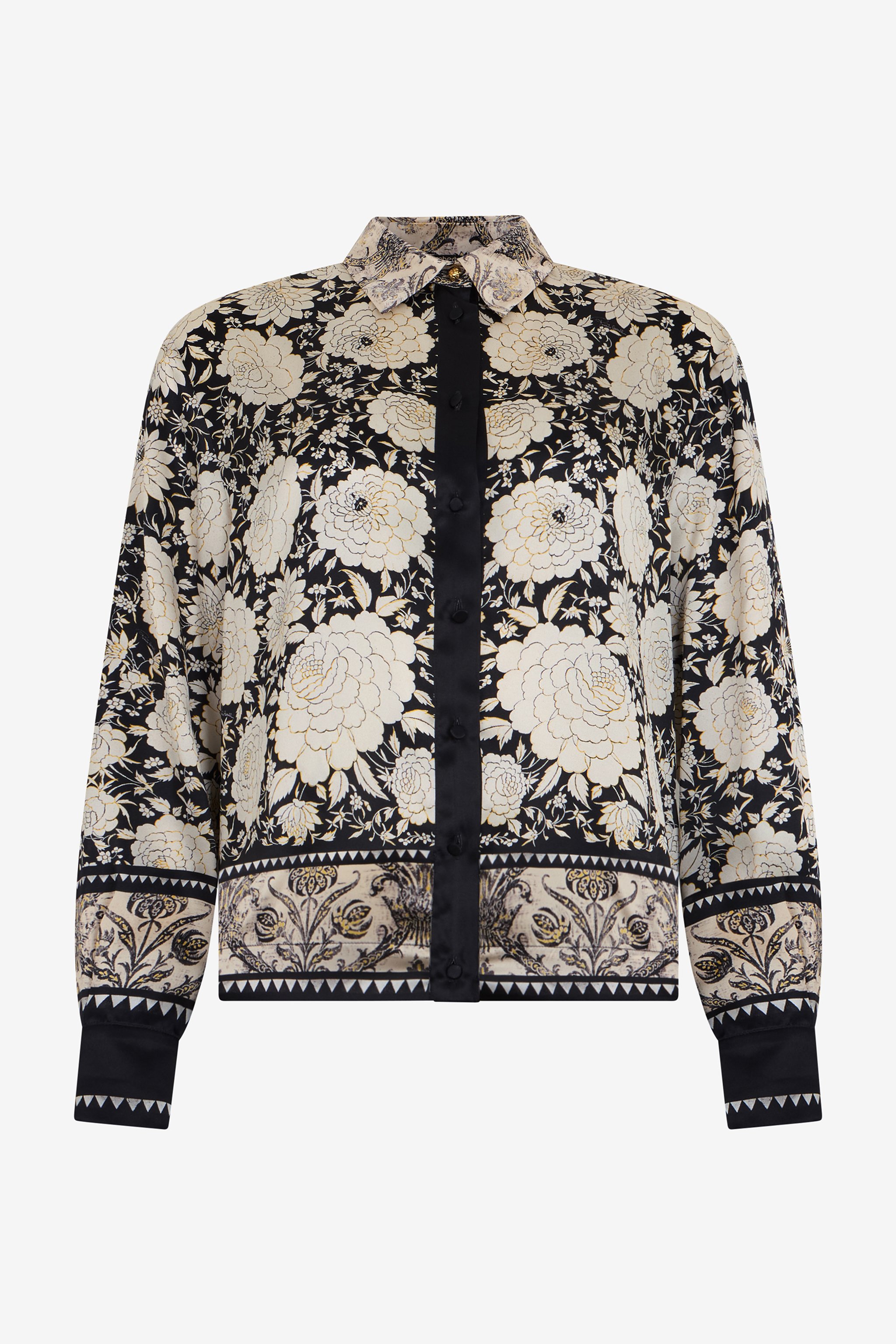 Black And Ivory Floral Print Shirt