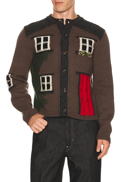 JW Anderson House Polo Cardigan in Chestnut - Brown. M also in L, XL/1X