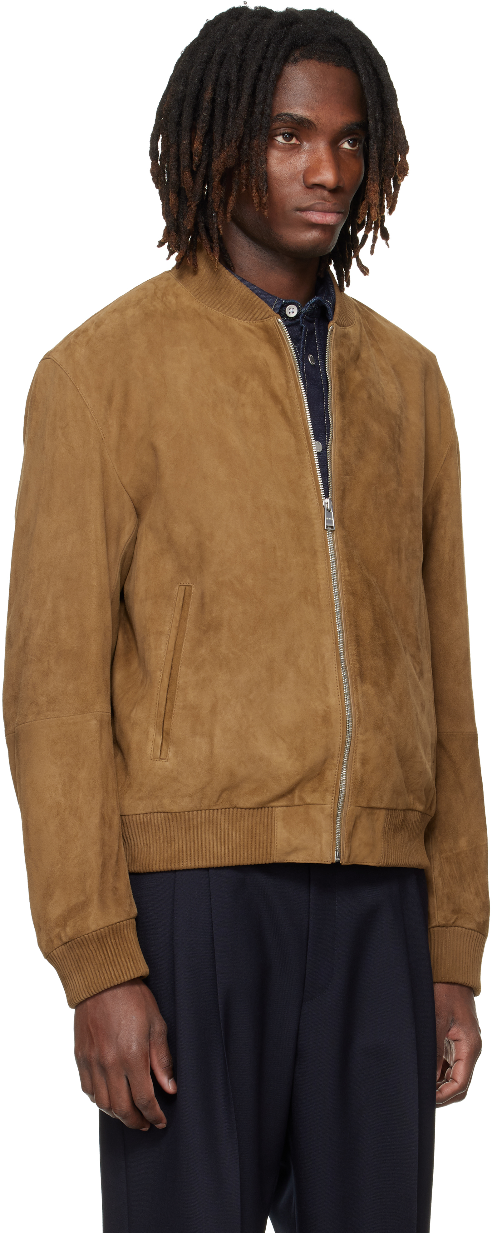 Brown Regular-Fit Suede Jacket