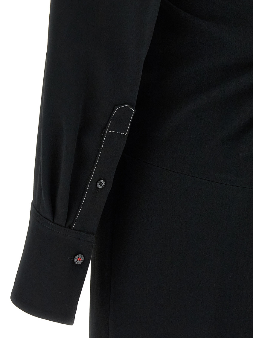 Long Sleeve Polo Collar Midi Dresses Black