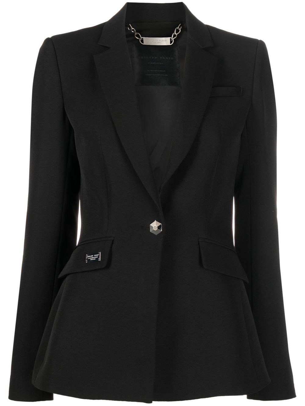 Rhinestone-logo single-breasted blazer - Black