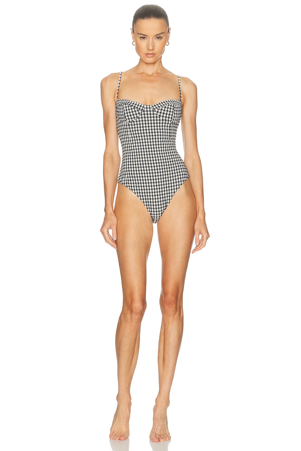 Juillet Bowie One Piece Swimsuit in Tuxedo Plaid - Black,White. L also in M