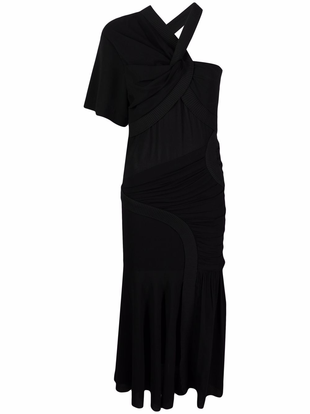 Single-sleeve midi dress - Black