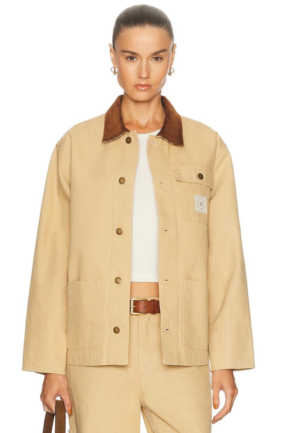 Sporty & Rich SRHWC Painters Jacket in Tan - Tan. XS also in