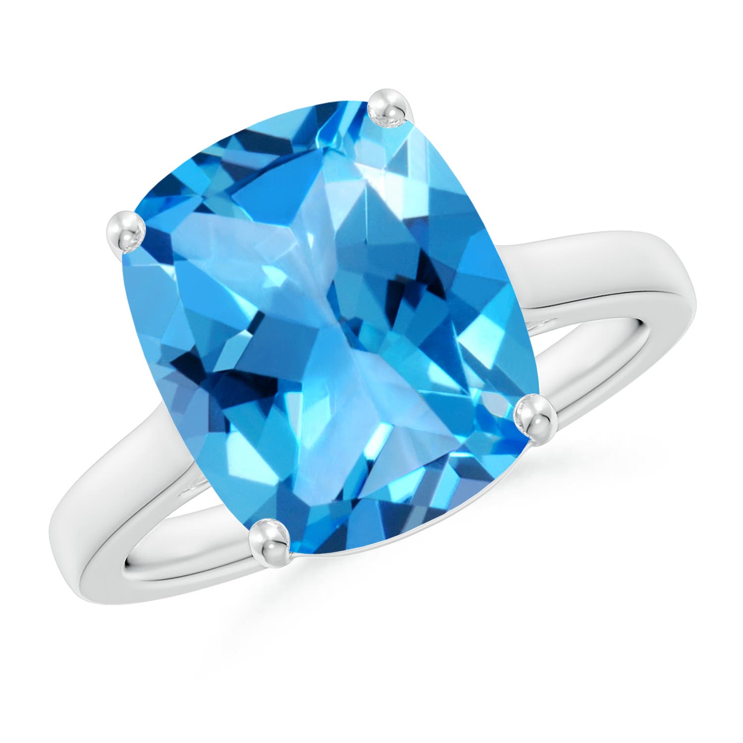 Angara 5.8 Carats Classic Cushion Swiss Blue Topaz Solitaire Ring with Hidden Accents in Platinum