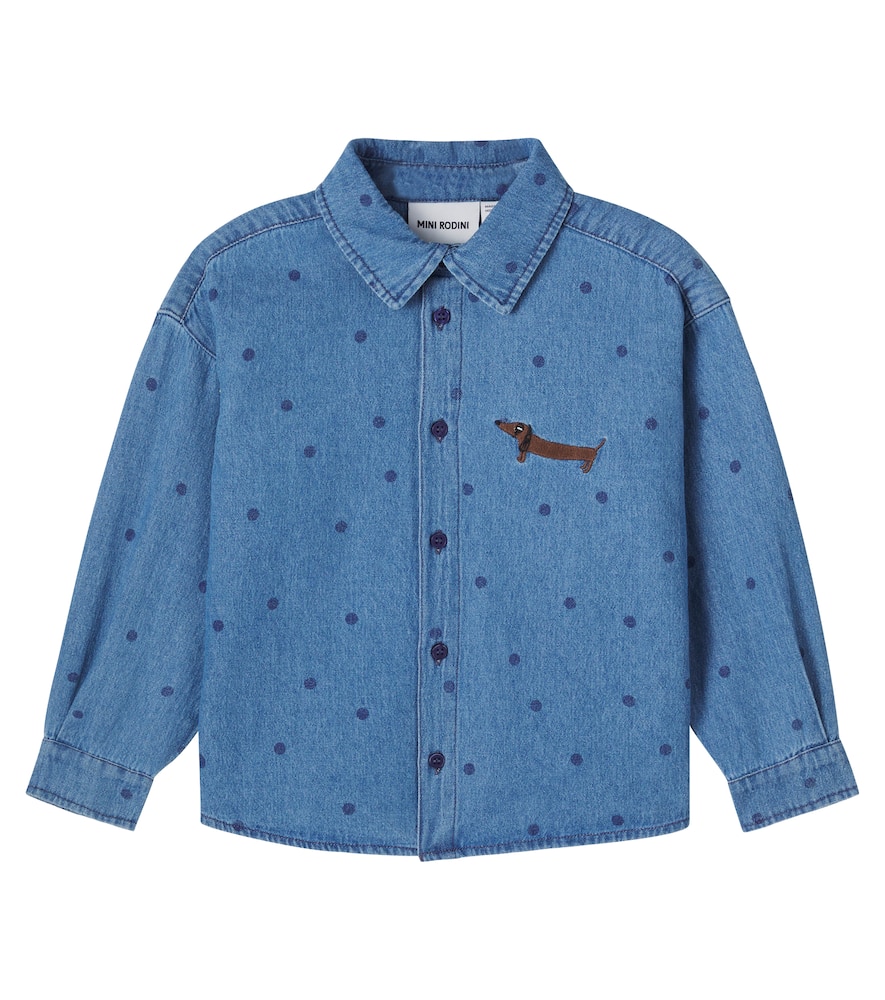 Embroidered polka-dot denim shirt