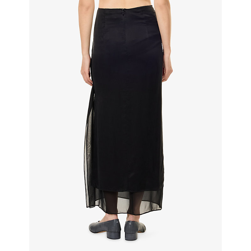 Womens Layered Panelled Cupro-Blend Maxi Skirt