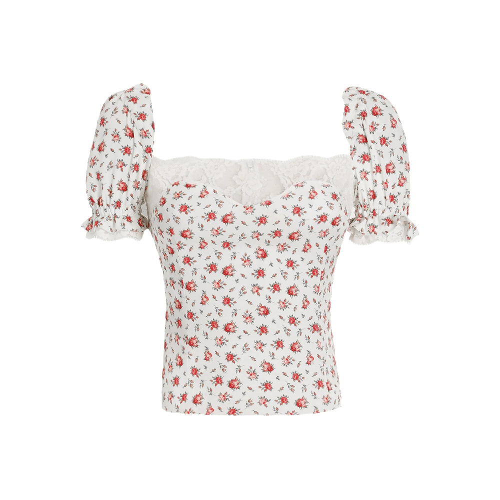 Floral-print Lace-trim Top