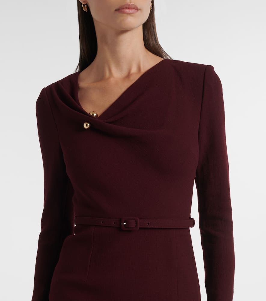 Draped belted wool crêpe midi dress