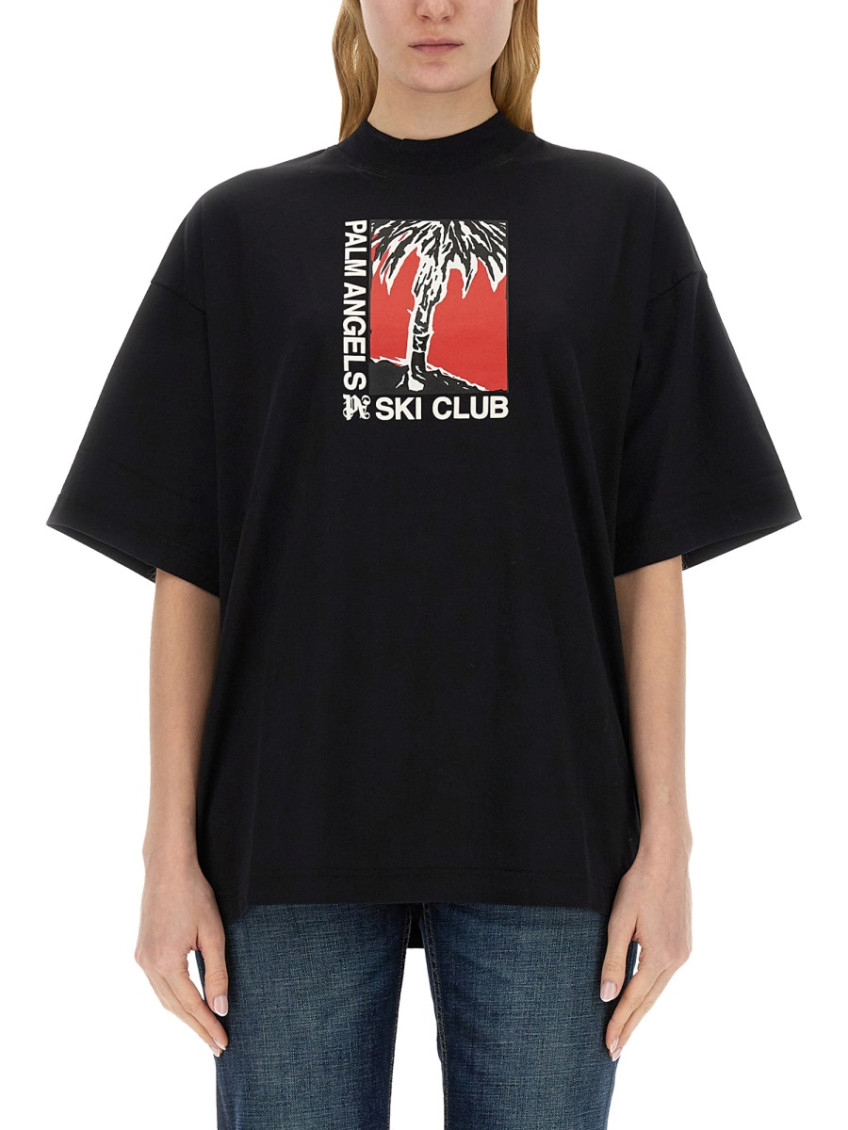 Ski Club-print cotton T-shirt - Black