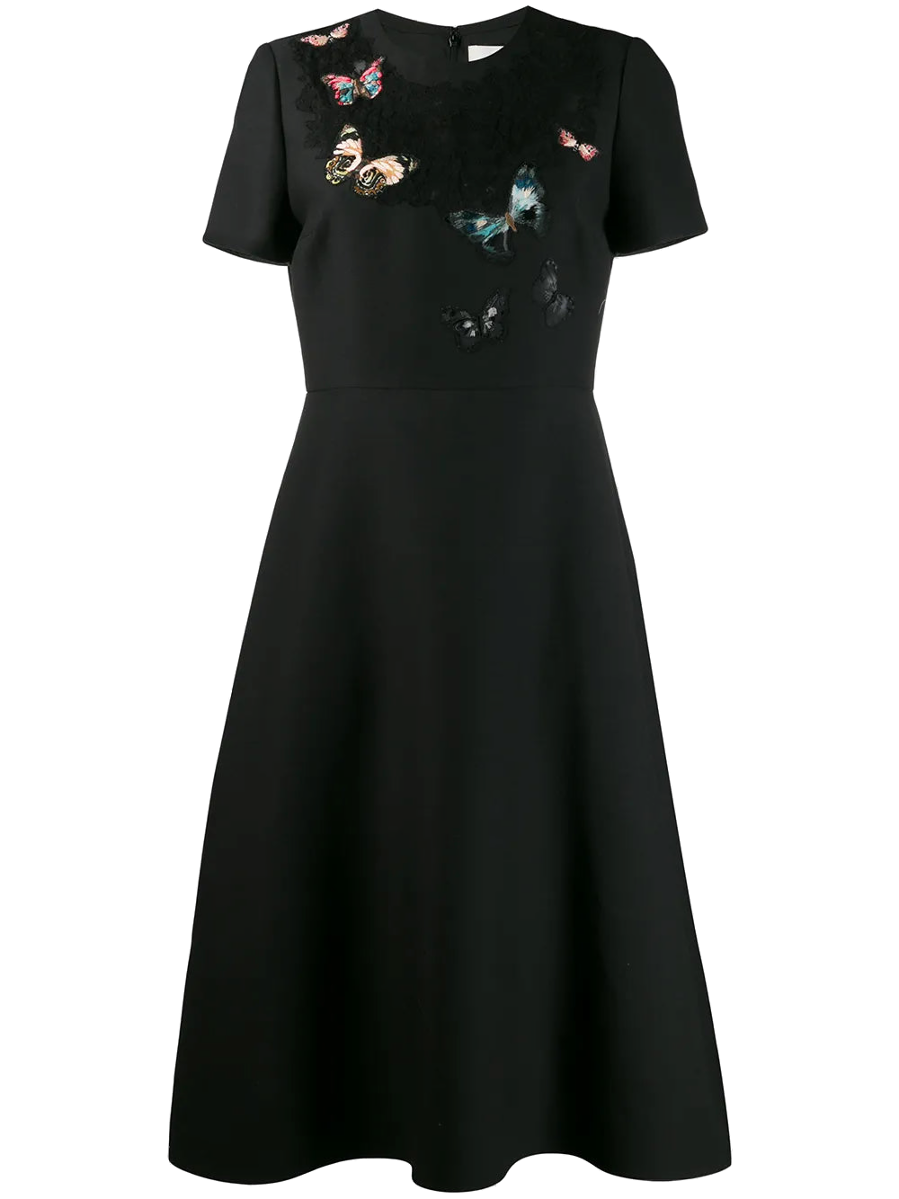 Butterfly Embroidered Crêpe Dress — Black