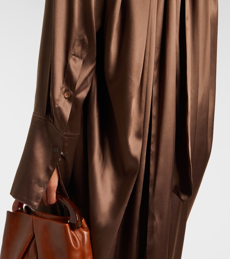 Turtleneck silk-blend satin midi dress