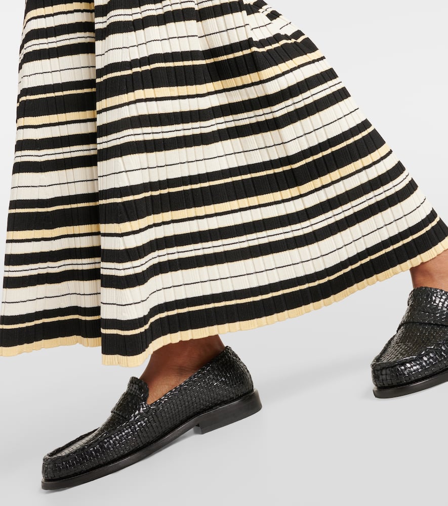 Ribbed-knit striped midi skirt