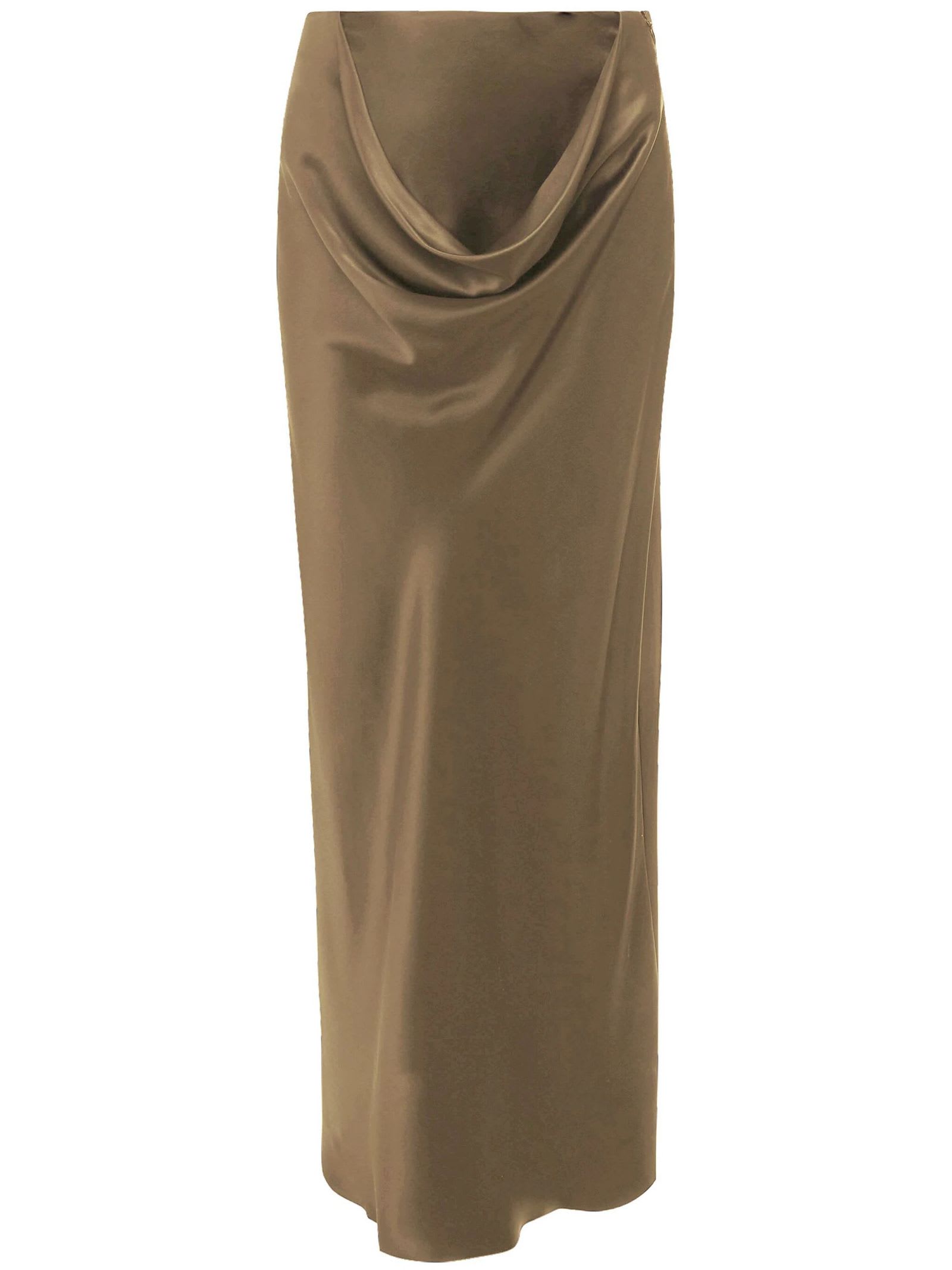 Cowl-effect silk maxi skirt - Green