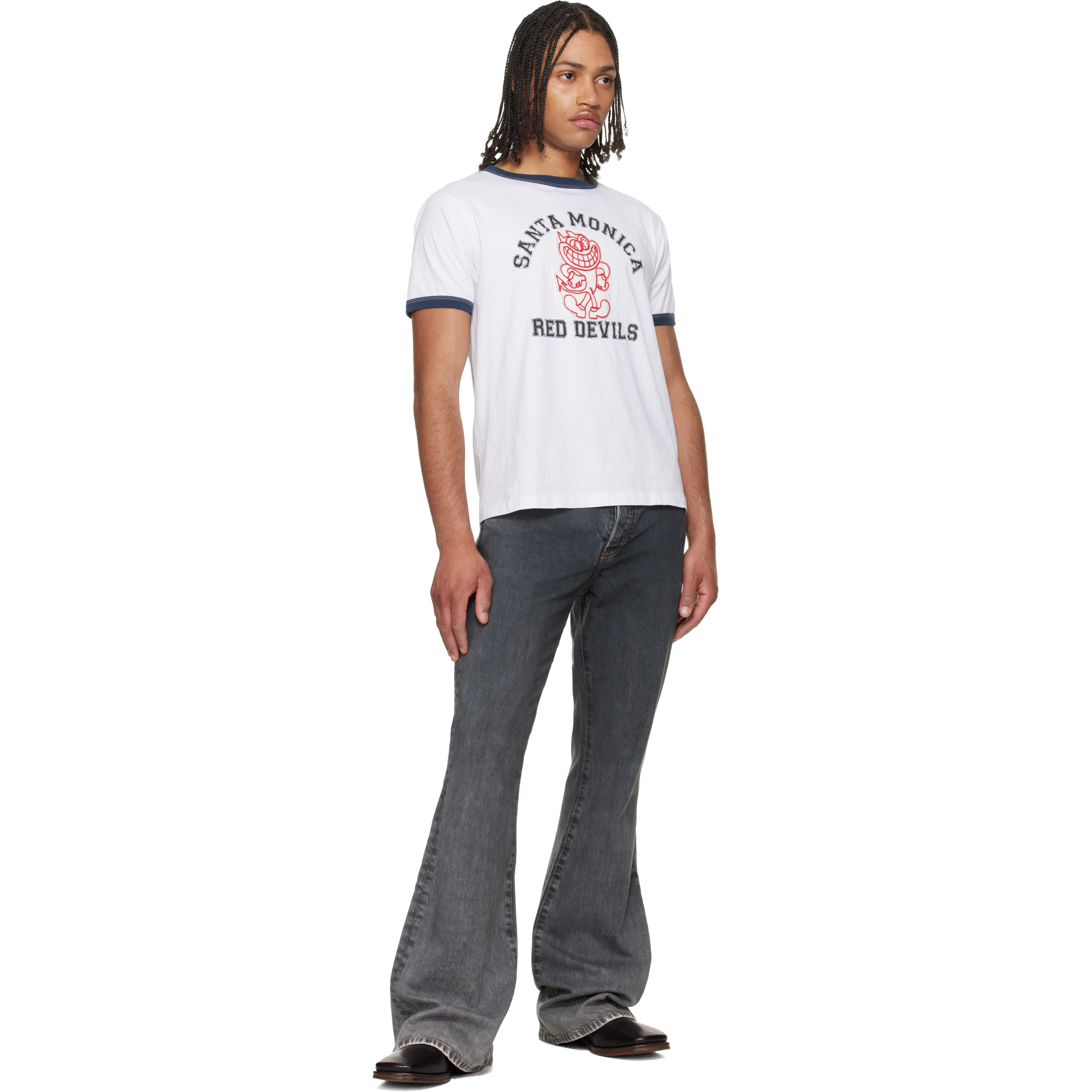 Black Jimmy Ecru Twill Flare Jeans