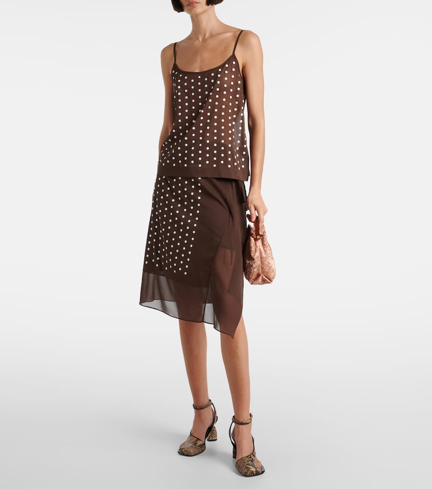 Polka-dot silk-blend tank top