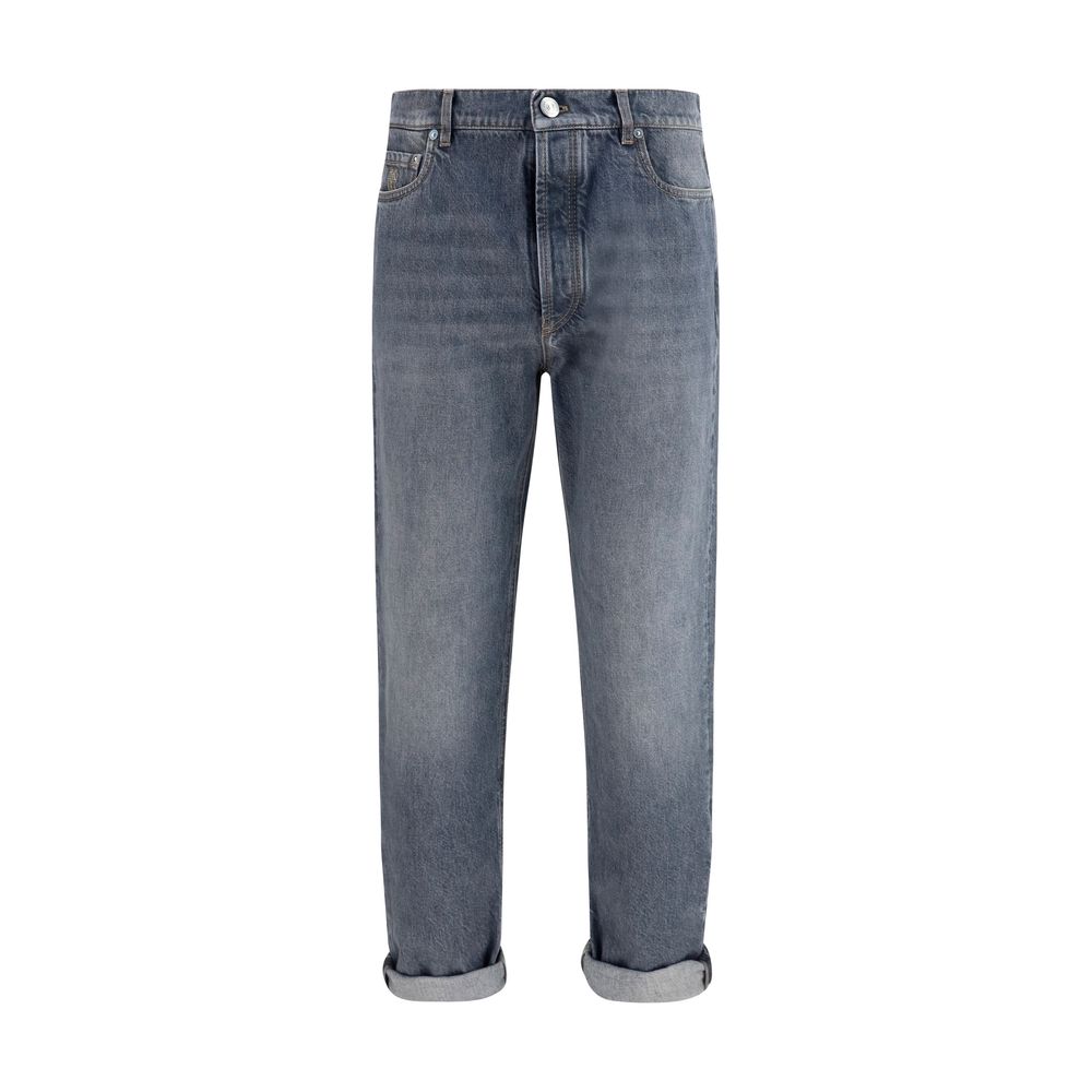 Faded Cotton Straight-Leg Jeans — Gray