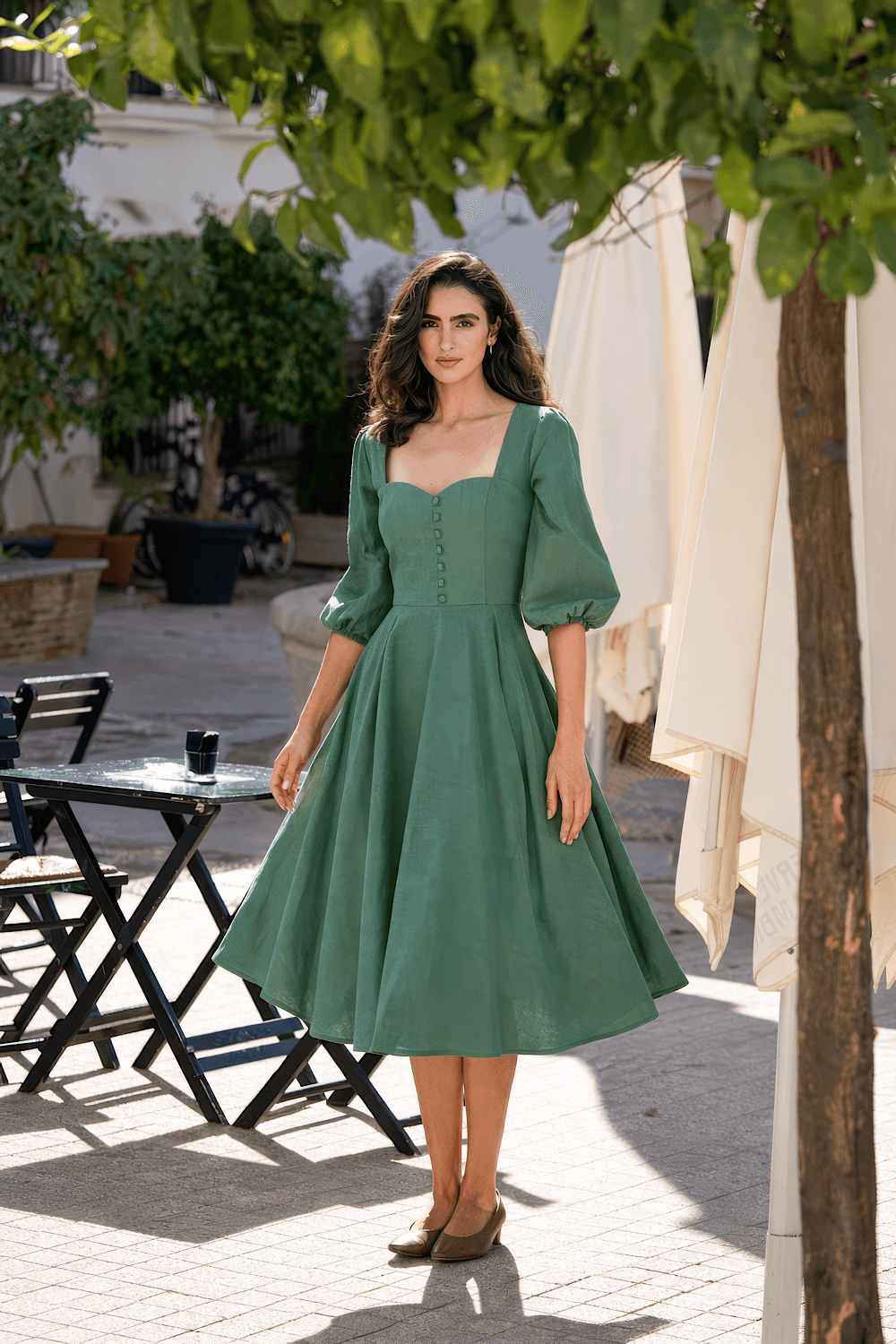 Green Brigitte Bardot Inspired Linen Dress Bardetta