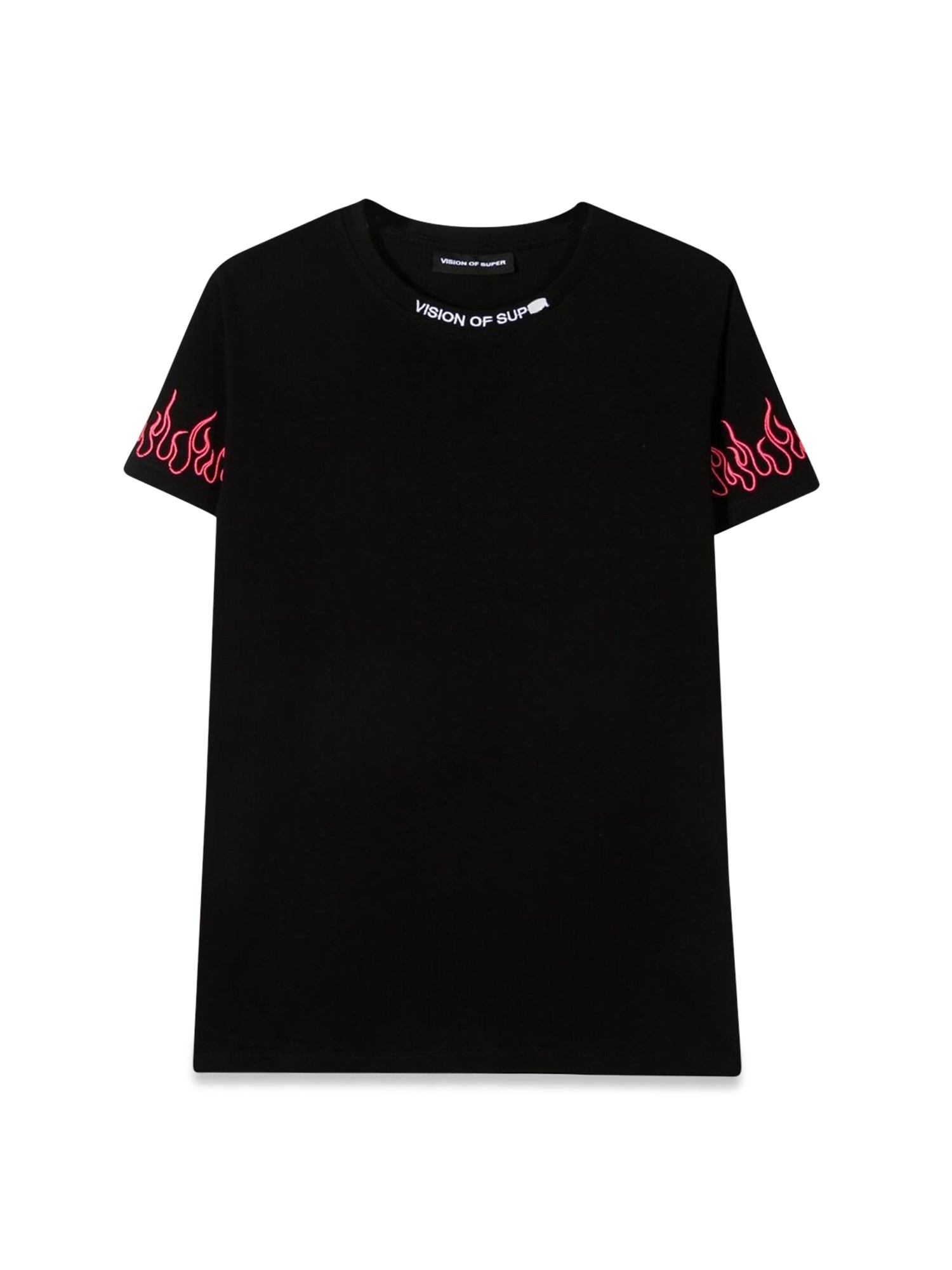Black embroidered tshirt fuchsia flame