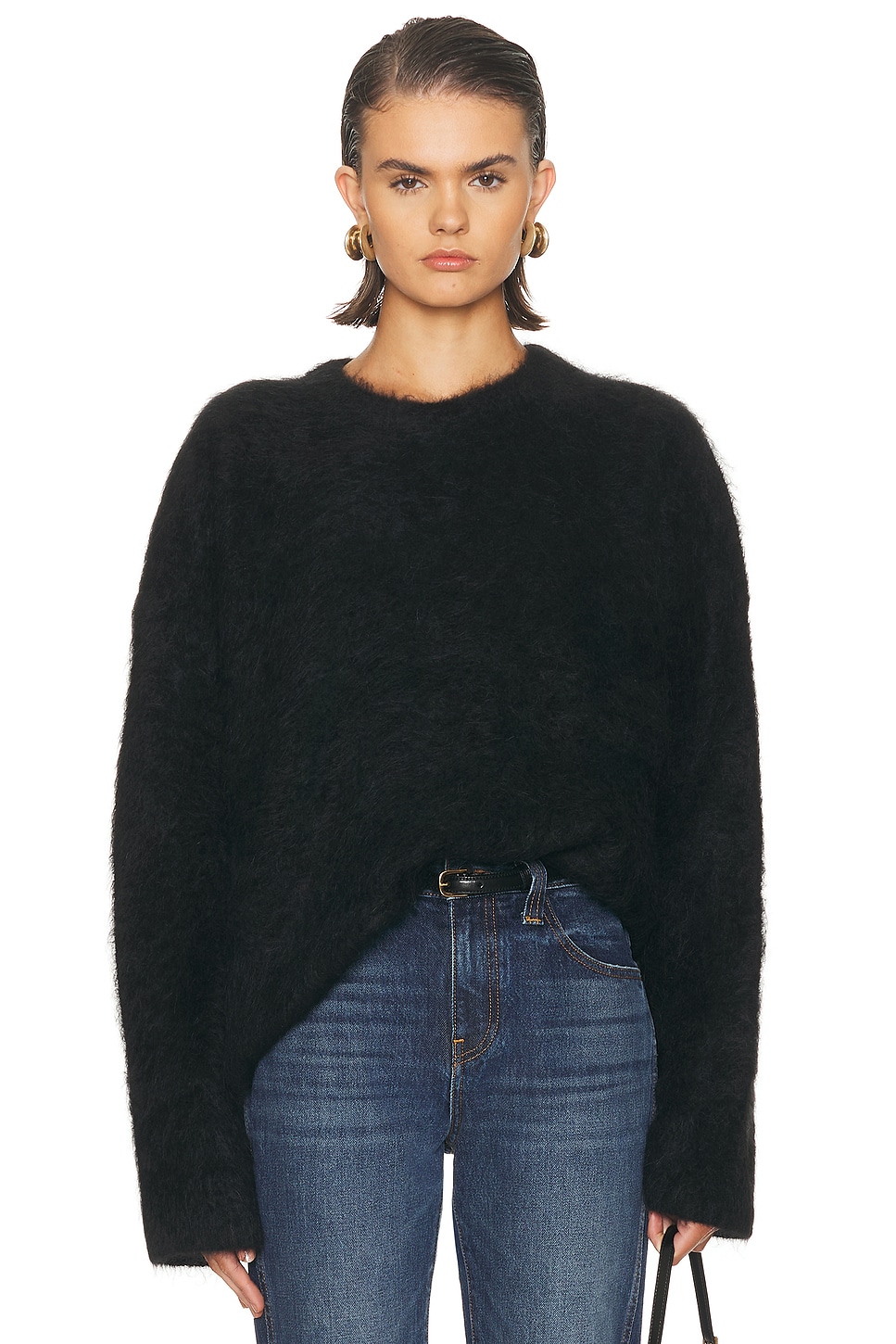 Toteme Boxy Alpaca Knit Sweater in Black - Black. M-L also in