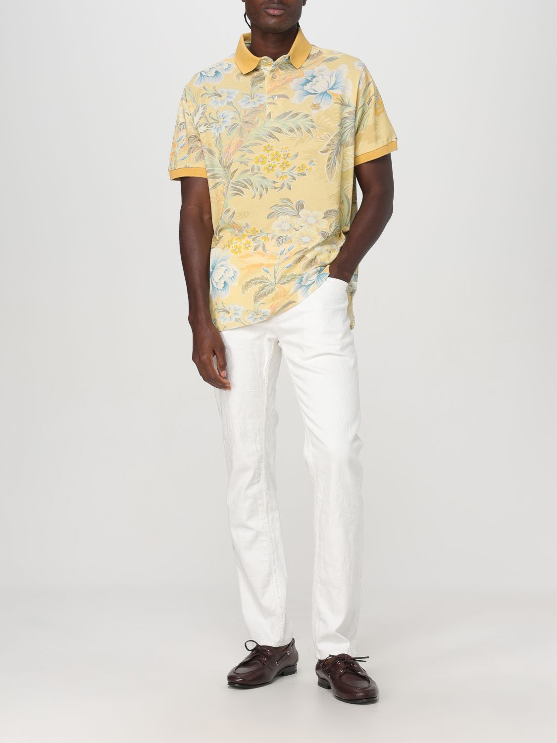 Floral-print cotton polo shirt - Yellow