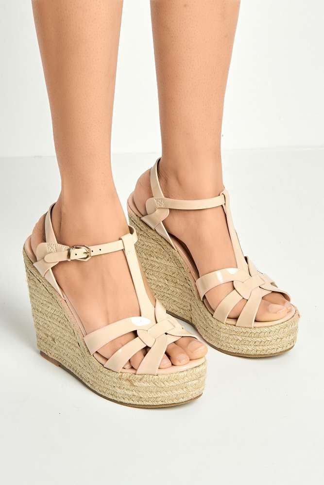 Miss Diva Women's Selene Anklestrap Open Toe Wedge Sandals in Nude