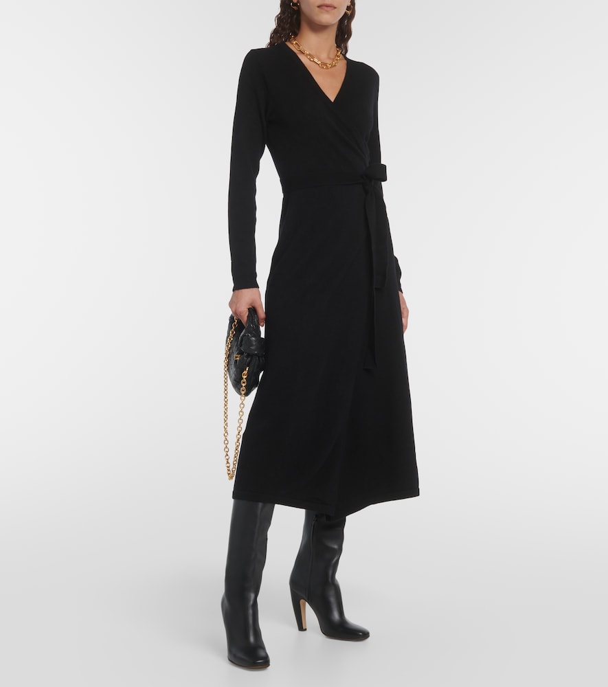 Astrid wool and cashmere wrap midi dress