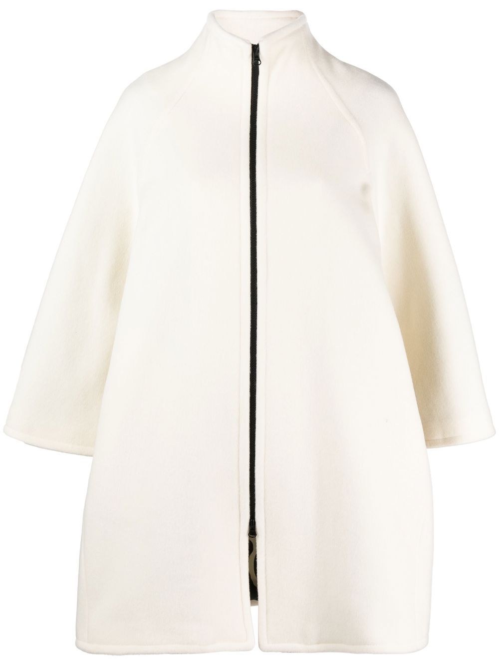 Zipped high-neck felted coat - White